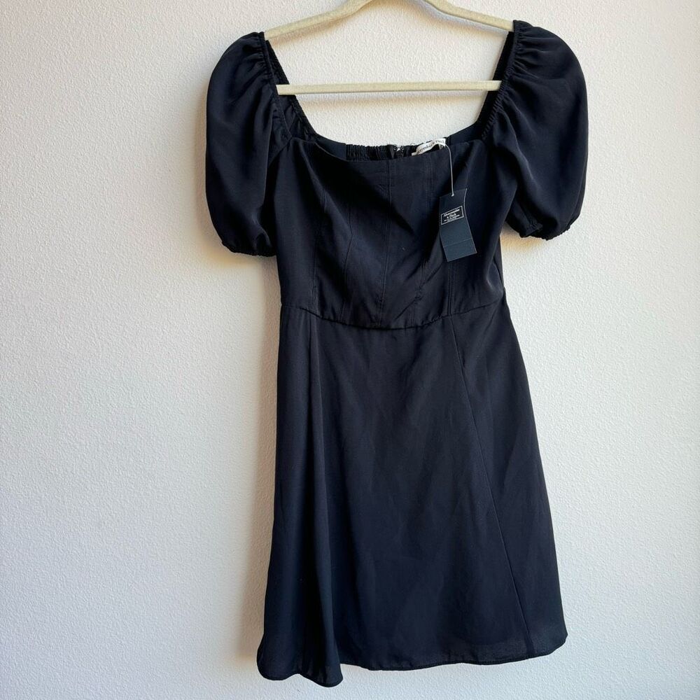NWT Abercrombie & Fitch Black Puff Sleeve Chiffon Mini Dress Size XS Corset Wais